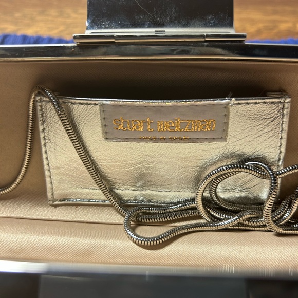 Stuart Weitzman Silver Clutch With Rhinestone Clasp and Optional Strap - Picture 7 of 8